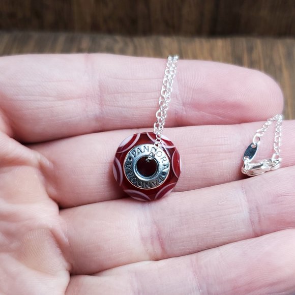 18 Inch Sterling Silver Red Glass Pandora Bead Pendant Necklace - Picture 2 of 7
